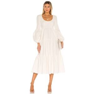 Cinq a Sept Tiered Midi Rose Dress Balloon Sleeve Scoop Neck Ivory Size 8